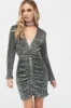 JADE Ruched Sequin Mini Dress in Grey Sequin sold by Lavish Alice