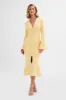 SALMA Fluted Sleeve Longline Fishtail Midi Dress In Yellow sold by Lavish Alice