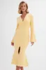 SALMA Fluted Sleeve Longline Fishtail Midi Dress In Yellow sold by Lavish Alice