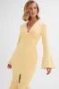 SALMA Fluted Sleeve Longline Fishtail Midi Dress In Yellow sold by Lavish Alice