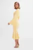SALMA Fluted Sleeve Longline Fishtail Midi Dress In Yellow sold by Lavish Alice