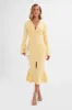SALMA Fluted Sleeve Longline Fishtail Midi Dress In Yellow sold by Lavish Alice