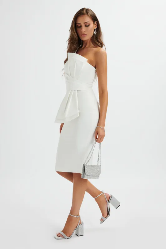 PANDORA Asymmetric Oversized Statement Bow Midi Dress In White sold by Lavish Alice