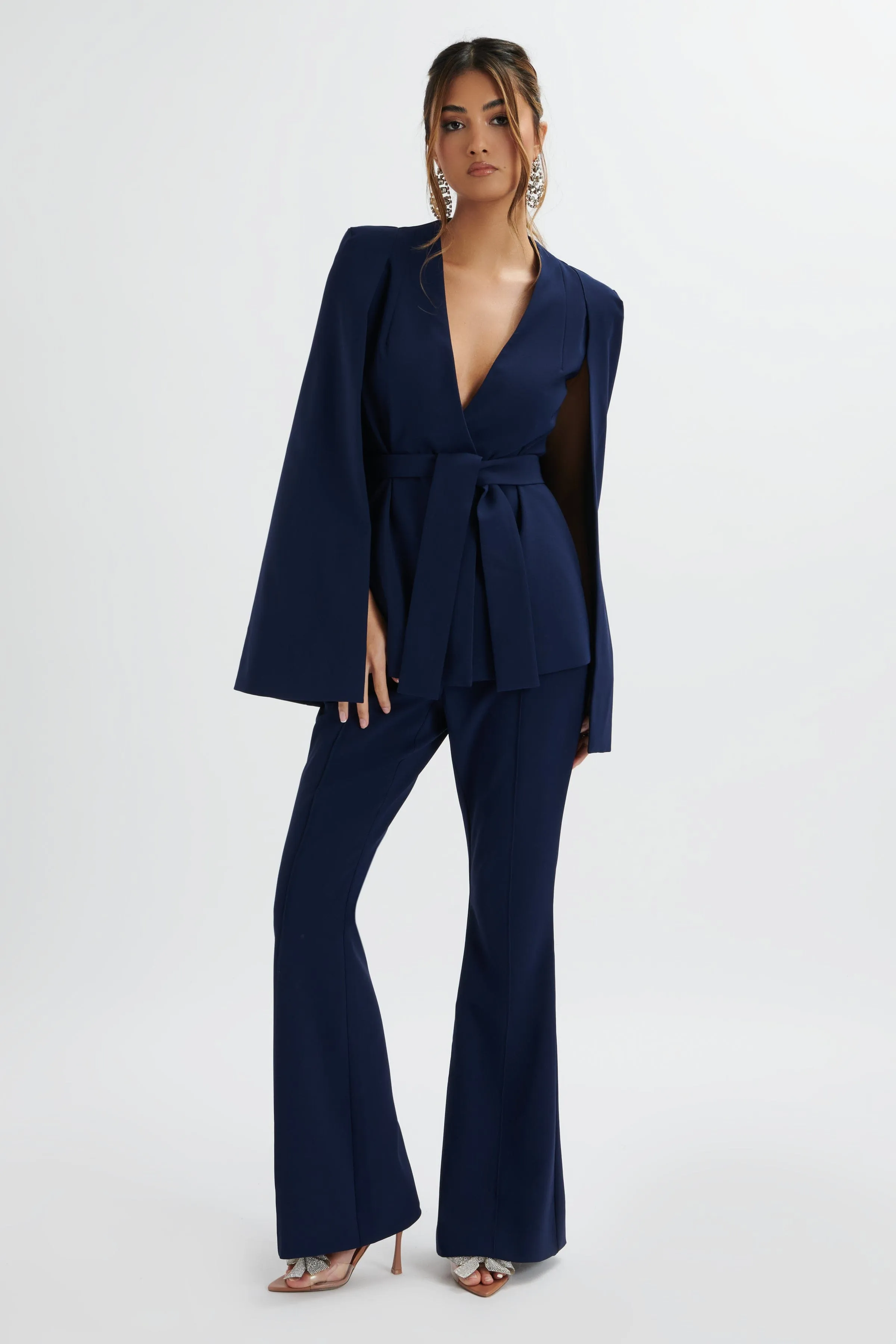 EMELIE Fit & Flare Trousers In Navy sold by Lavish Alice