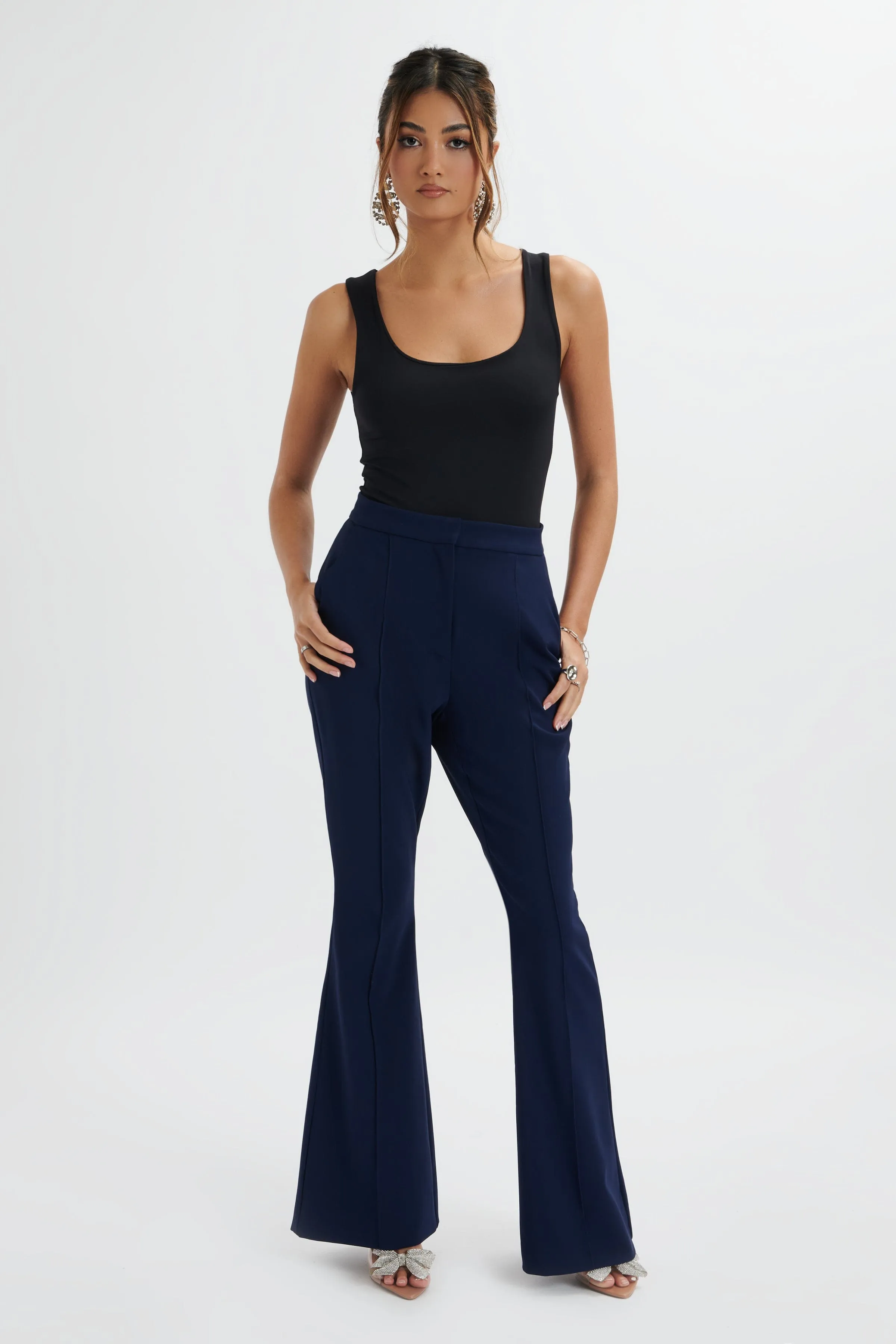 EMELIE Fit & Flare Trousers In Navy sold by Lavish Alice product image thumbnail 3