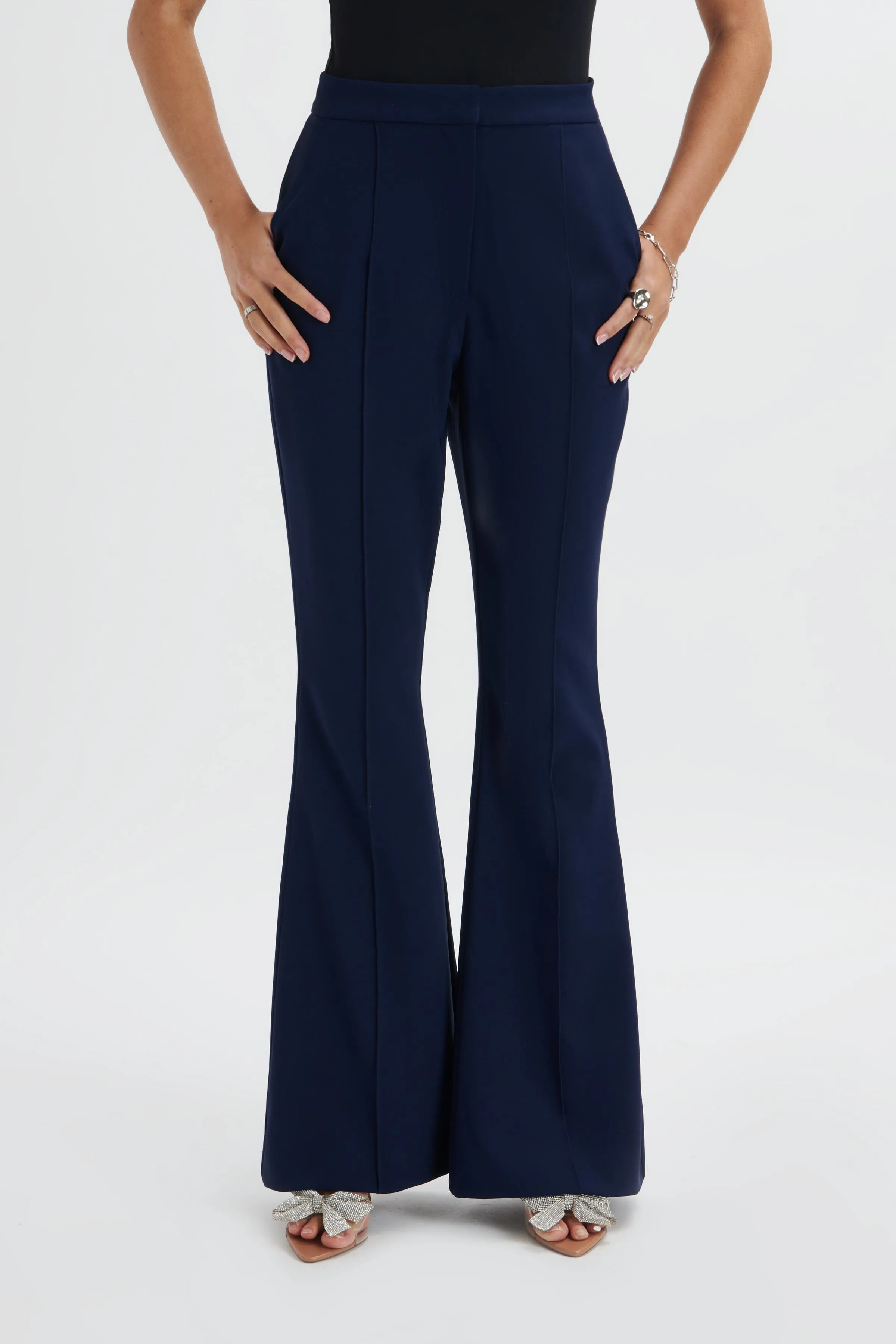 EMELIE Fit & Flare Trousers In Navy sold by Lavish Alice product image thumbnail 2