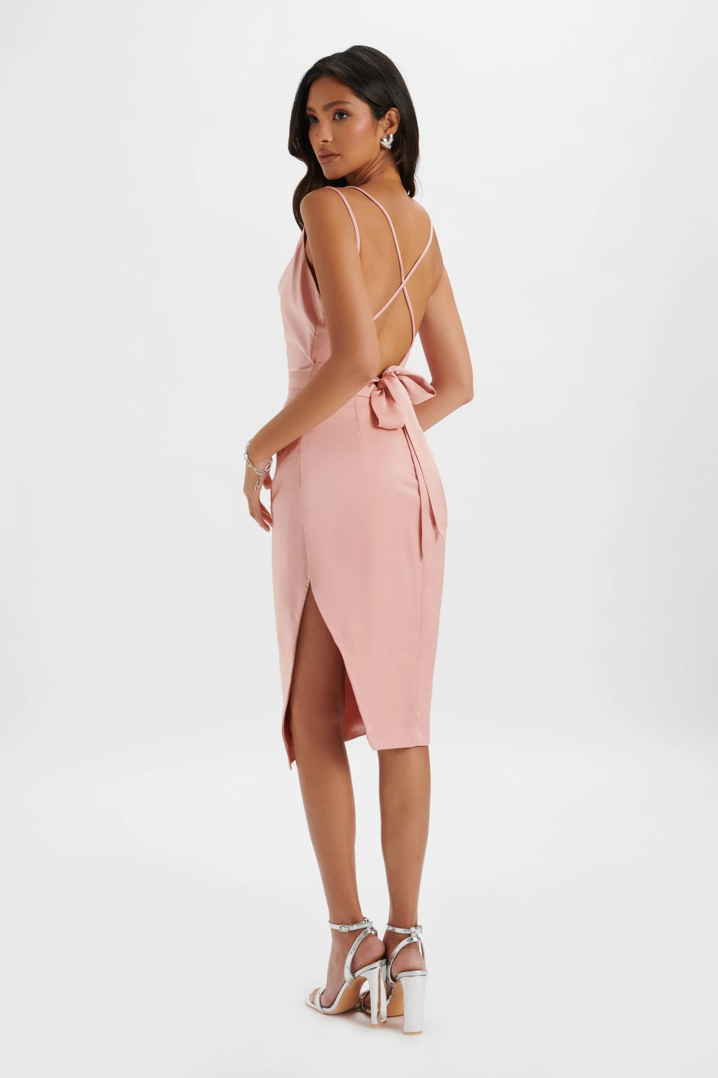 KATRINA Strappy Cowl Neck Satin Midi Dress In Pink sold by Lavish Alice product image thumbnail 4