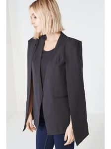 Black Collarless Cape Blazer sold by Lavish Alice