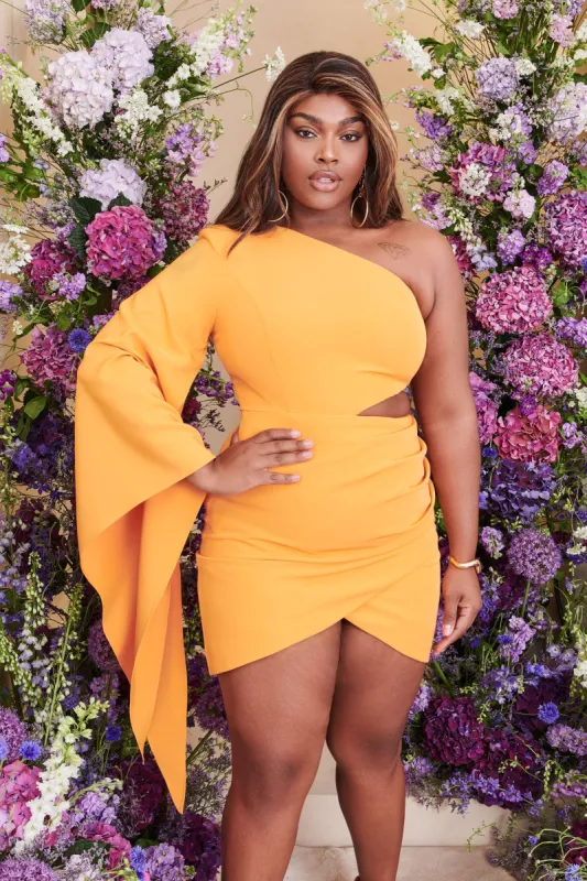 RILEY Curve Mini Dress In Mango Orange sold by Lavish Alice