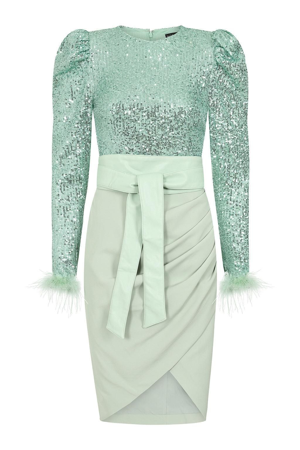 ALYSSA Sequin Feather Embellished Midi Dress In Sage sold by Lavish Alice product image thumbnail 7