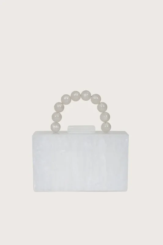 REYA Bead Handle Marbled Box Clutch Bag in White sold by Lavish Alice