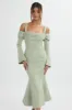 SIA Ponte Pleated Cowl Longline Midi Dress In Sage Green sold by Lavish Alice