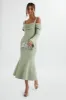 SIA Ponte Pleated Cowl Longline Midi Dress In Sage Green sold by Lavish Alice