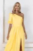 STASSI One Shoulder Puff Midi Dress In Yellow sold by Lavish Alice