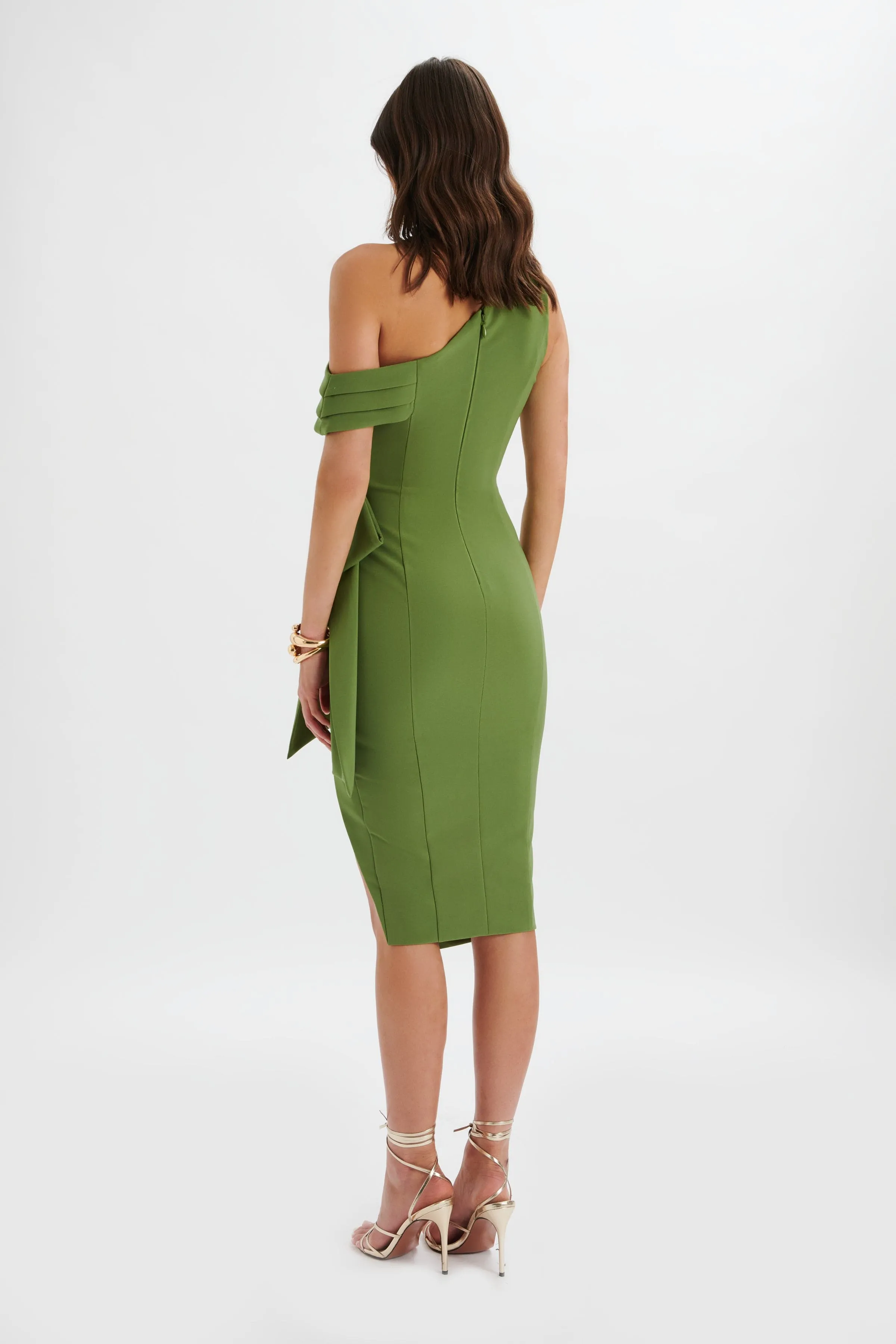 HONEY Asymmetric Pleated Bow Midi Dress in Green sold by Lavish Alice product image thumbnail 4