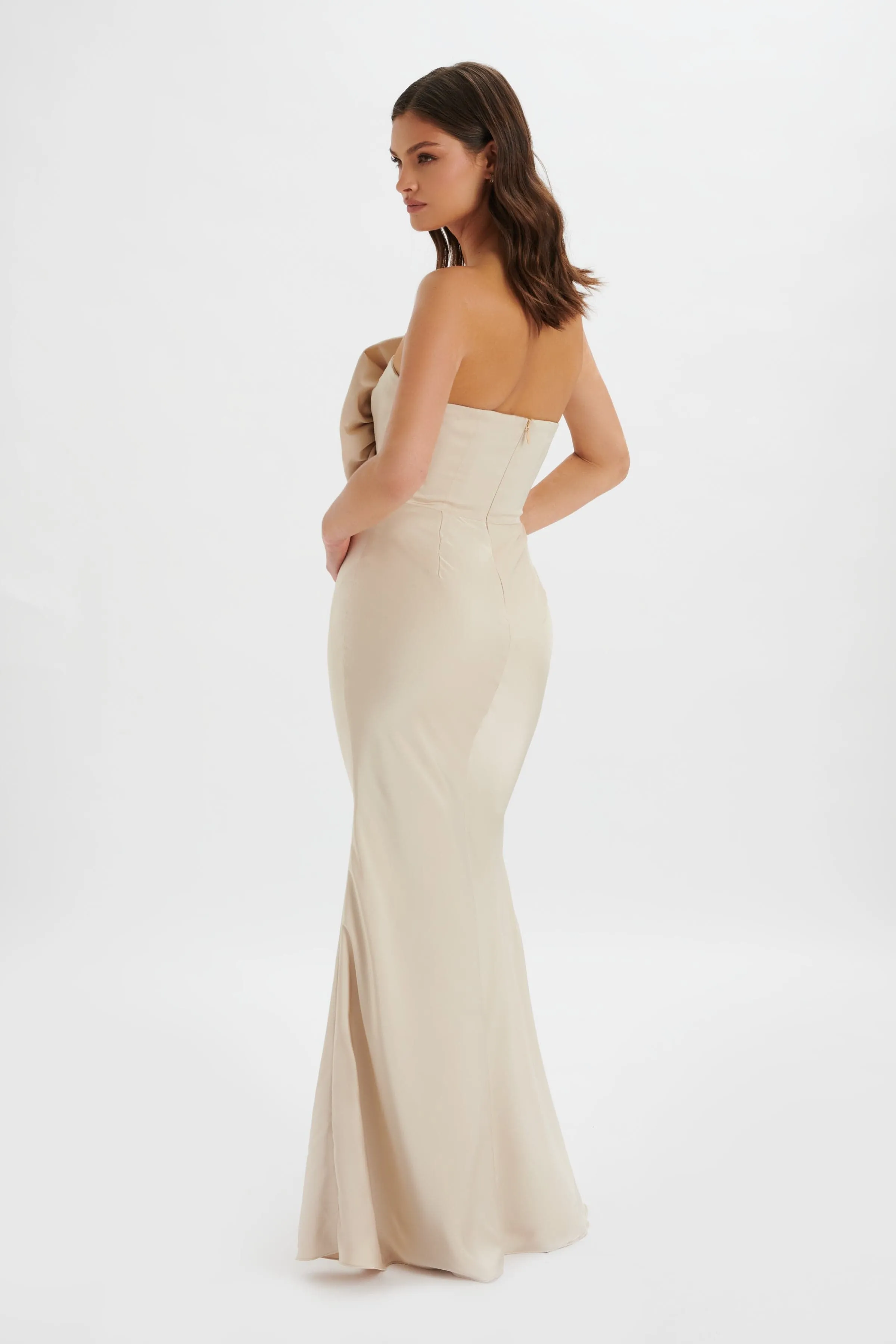 DALIA 3D Flower Bandeau Maxi Dress in Champagne sold by Lavish Alice product image thumbnail 2