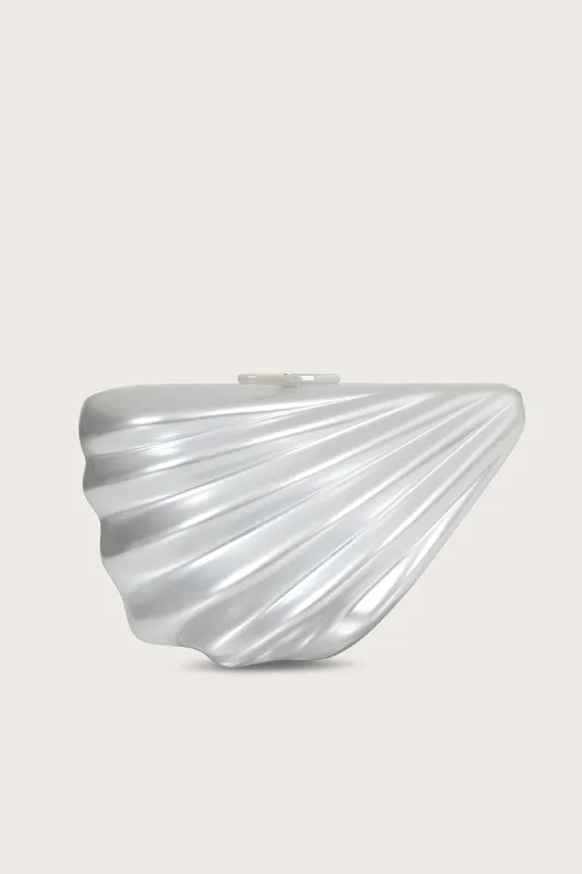 LOTTIE Acrylic Shell Clutch Bag in Silver sold by Lavish Alice