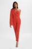 MISCHA Crystal Embellished One Shoulder Cape Jumpsuit in Red sold by Lavish Alice