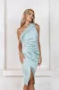 ALANA Feather One Shoulder Bonded Satin Midi Dress In Sage sold by Lavish Alice
