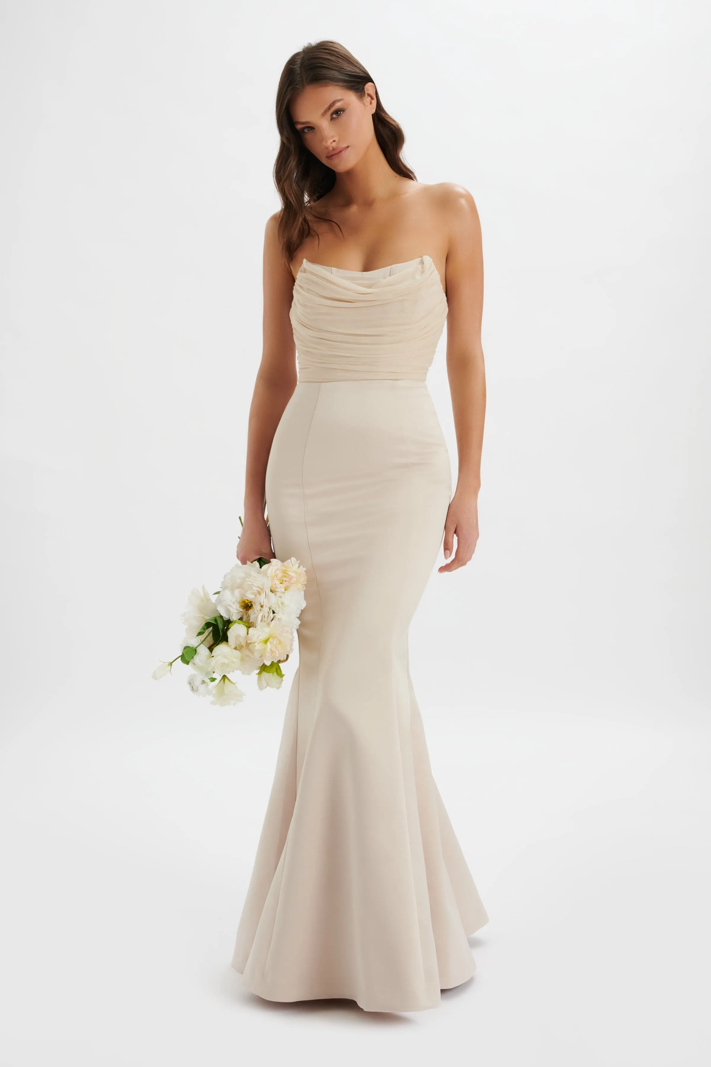 RENATA Bonded Satin Corset Maxi Dress In Champagne sold by Lavish Alice product image thumbnail 2