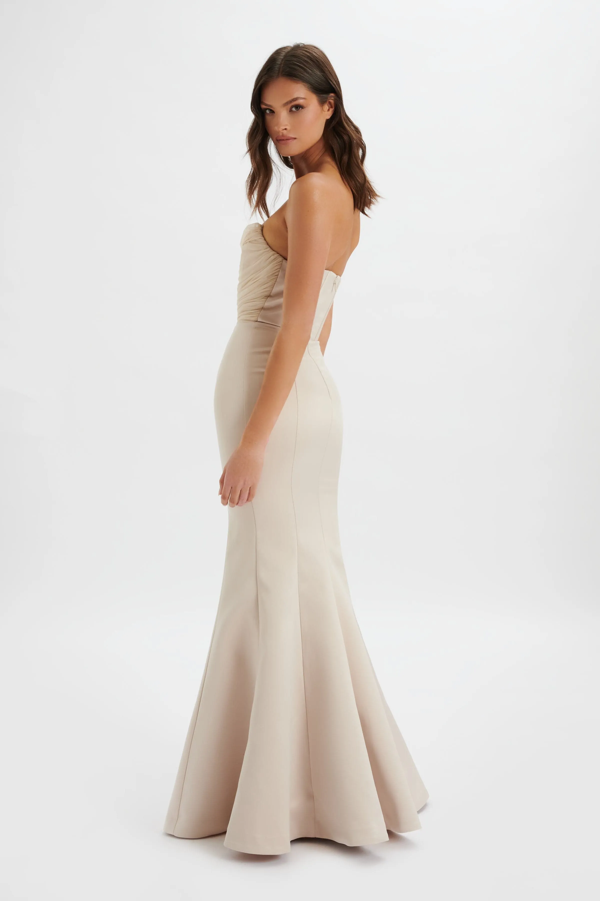 RENATA Bonded Satin Corset Maxi Dress In Champagne sold by Lavish Alice product image thumbnail 4