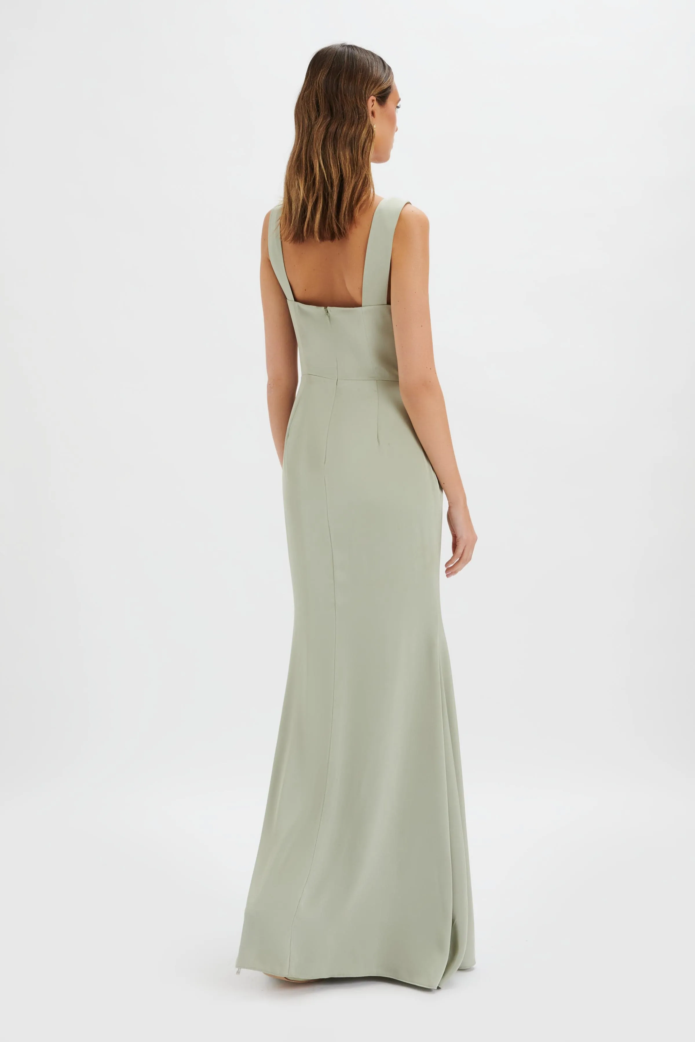 ELLE Draped Wrap Satin Maxi Dress in Sage Green sold by Lavish Alice product image thumbnail 4