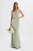 ELLE Draped Wrap Satin Maxi Dress in Sage Green sold by Lavish Alice