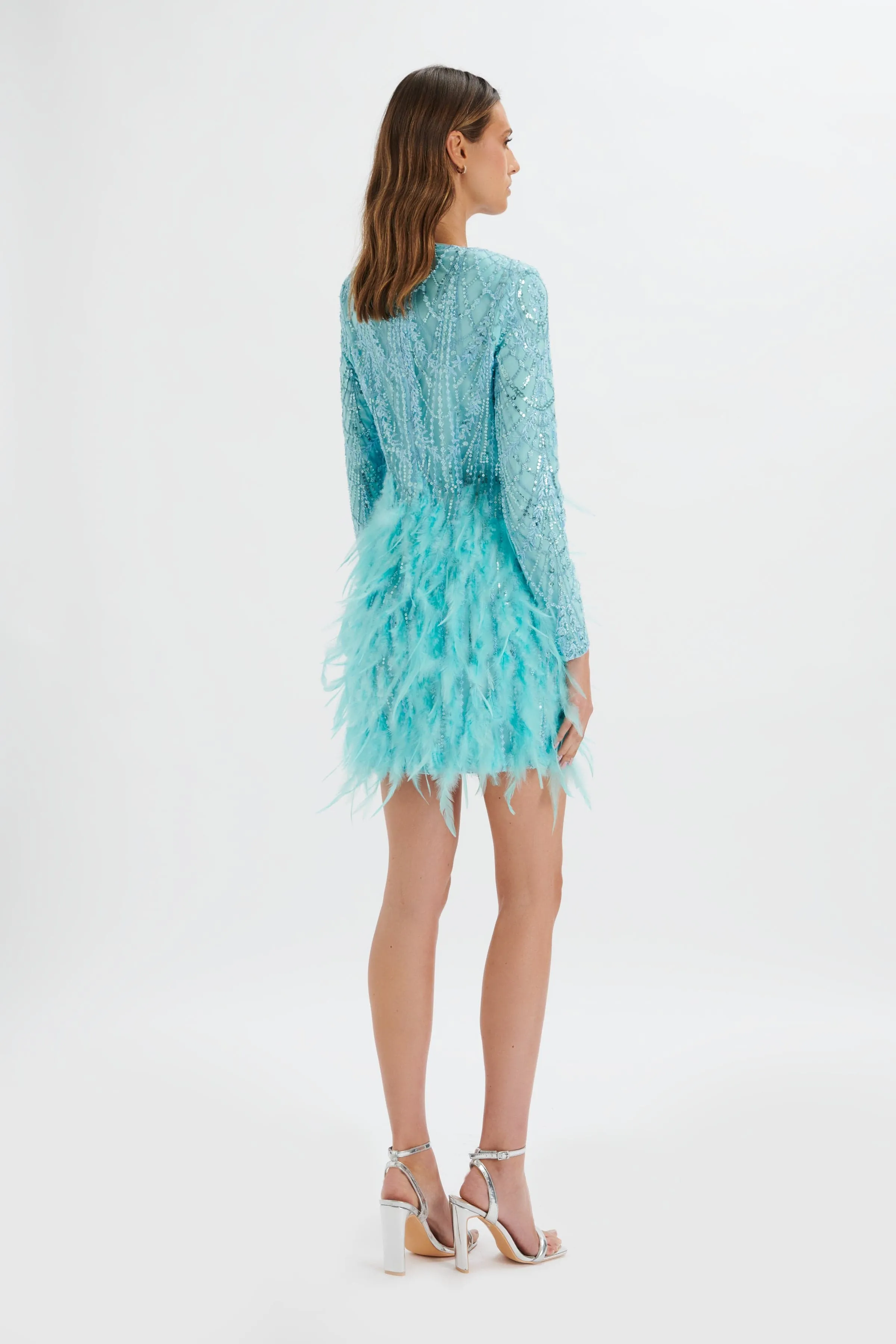 SELENE Embellished Feather Mini Dress in Blue sold by Lavish Alice product image thumbnail 4