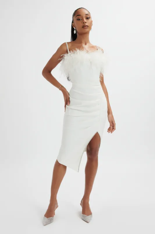 JESSICA Feather Bandeau Pleated Midi Dress In White sold by Lavish Alice