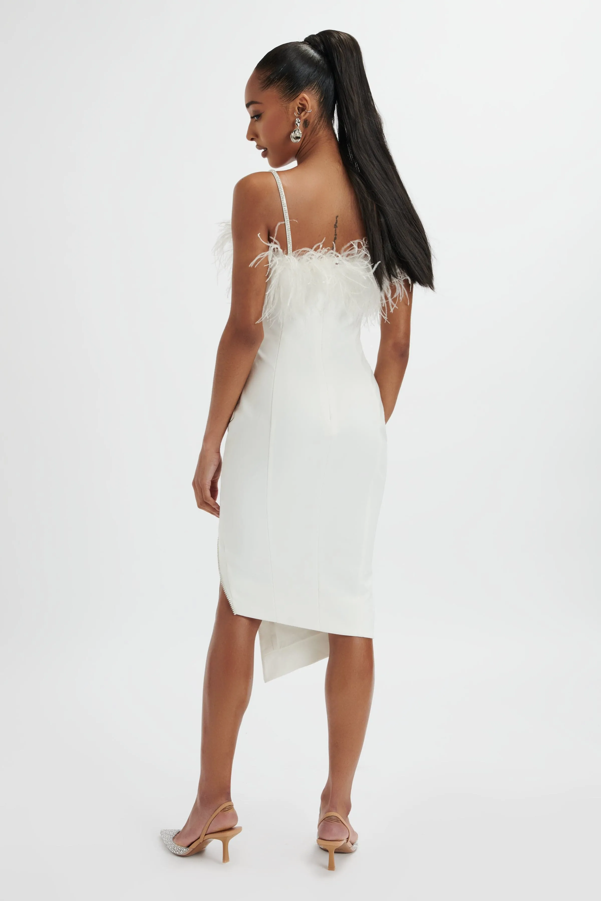 JESSICA Feather Bandeau Pleated Midi Dress In White sold by Lavish Alice product image thumbnail 5