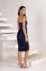 ARIEL Strapless Corset Draped Midi Dress In Navy sold by Lavish Alice