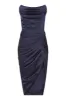ARIEL Strapless Corset Draped Midi Dress In Navy sold by Lavish Alice