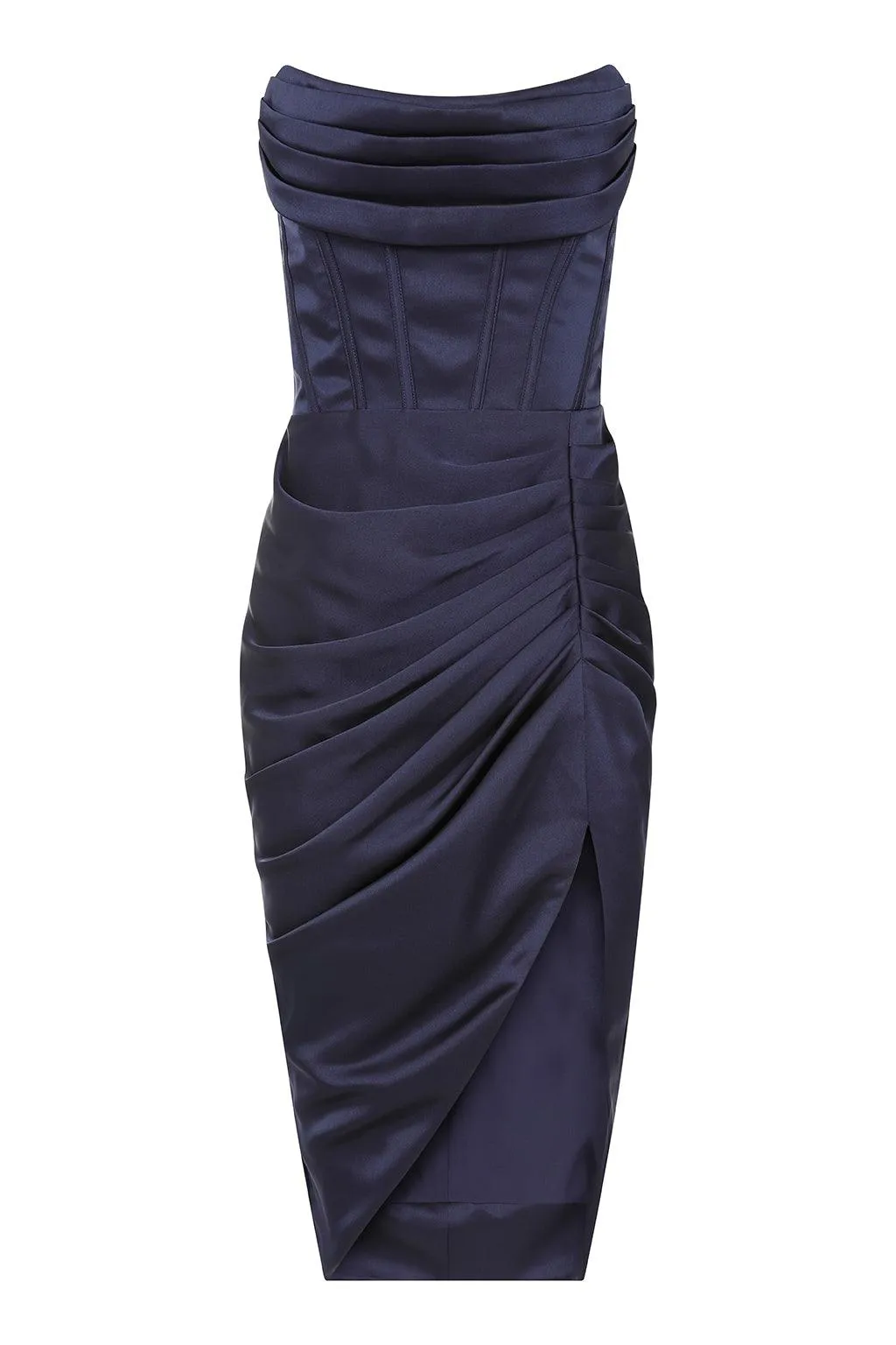 ARIEL Strapless Corset Draped Midi Dress In Navy sold by Lavish Alice product image thumbnail 5