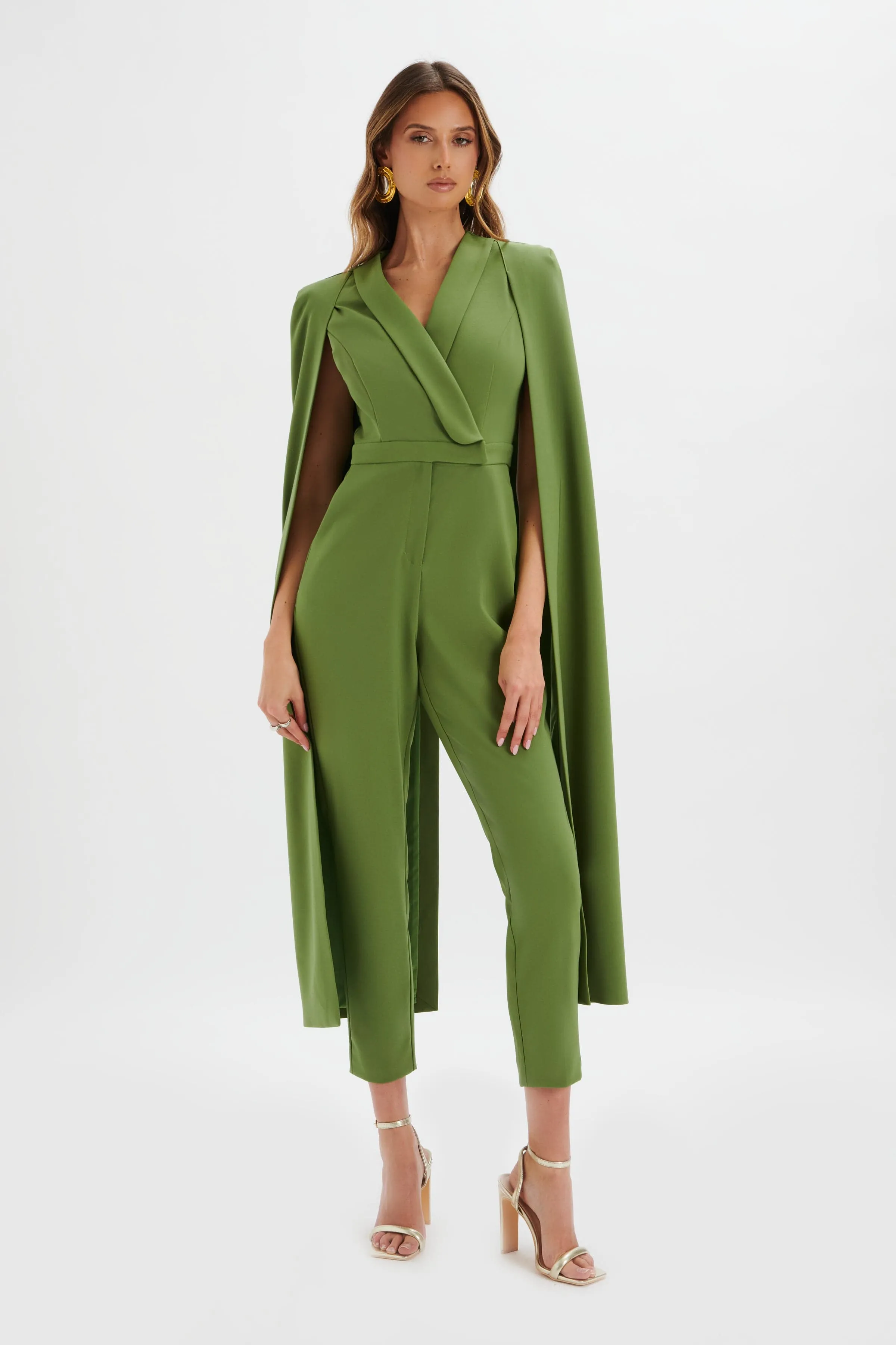 RAYNA Cape Style Tailored Jumpsuit in Green sold by Lavish Alice product image thumbnail 2