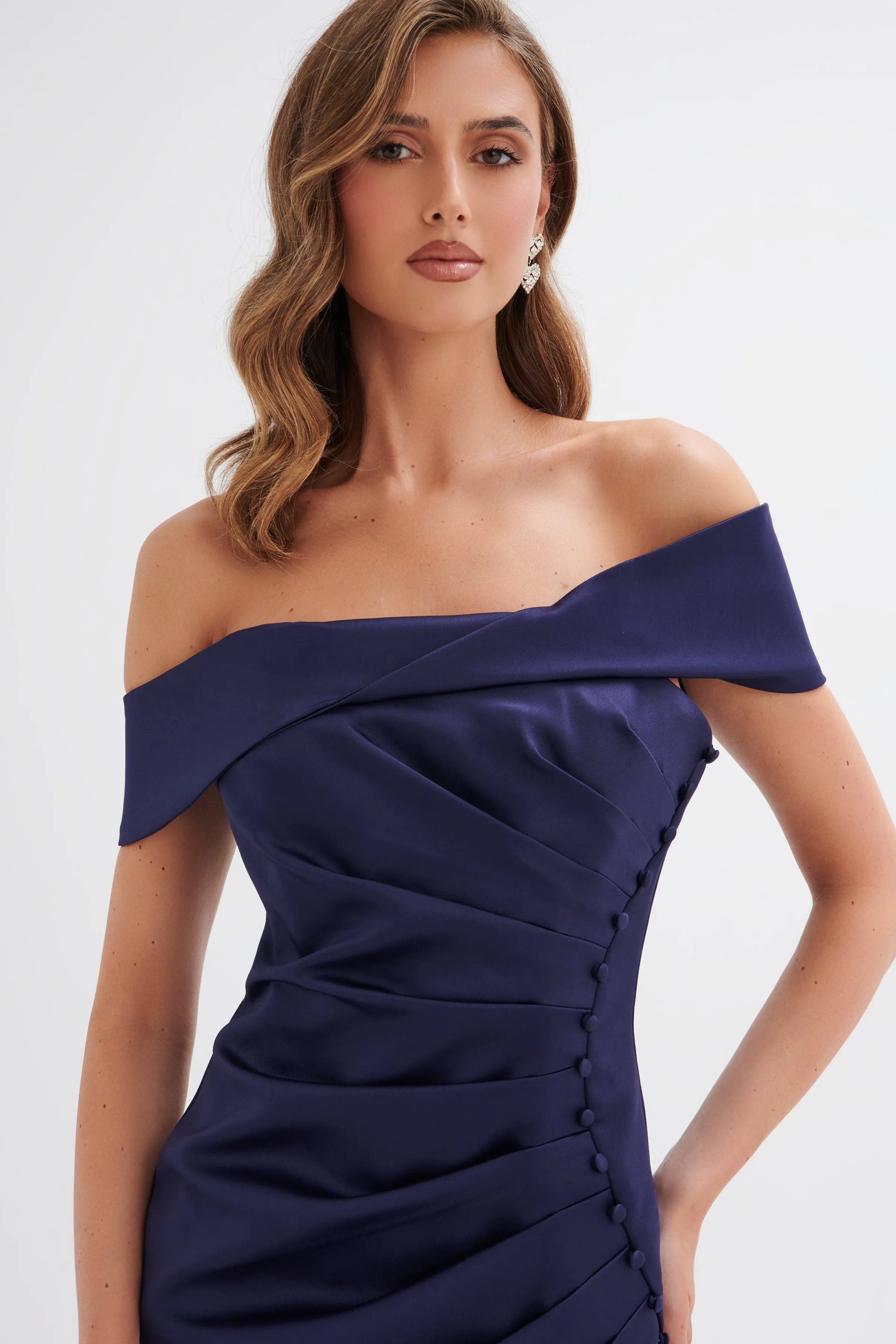 LUCILLE Twist Bardot Pleated Midi Dress in Navy sold by Lavish Alice product image thumbnail 3