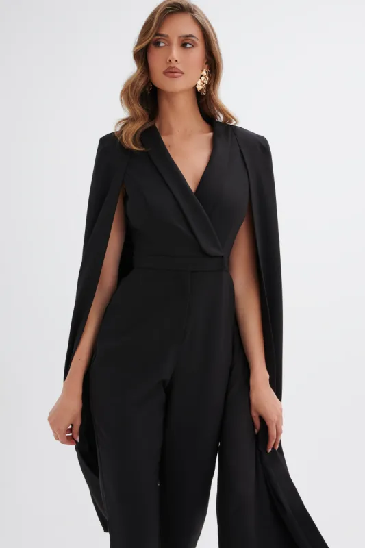 RAYNA Cape Style Tailored Jumpsuit in Black sold by Lavish Alice