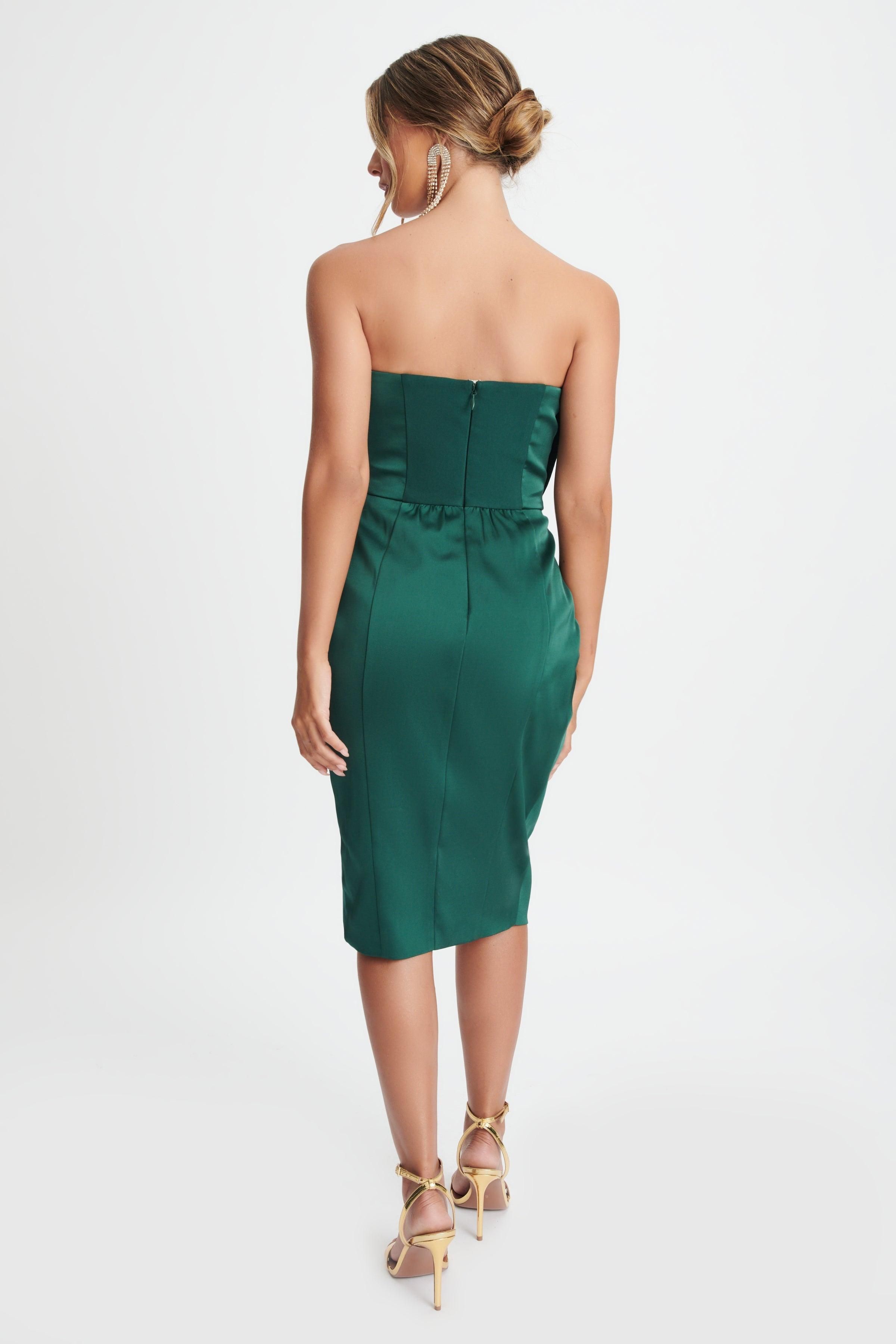 GRACELYN Strapless Corset Bonded Satin Midi Dress In Emerald Green sold by Lavish Alice product image thumbnail 6