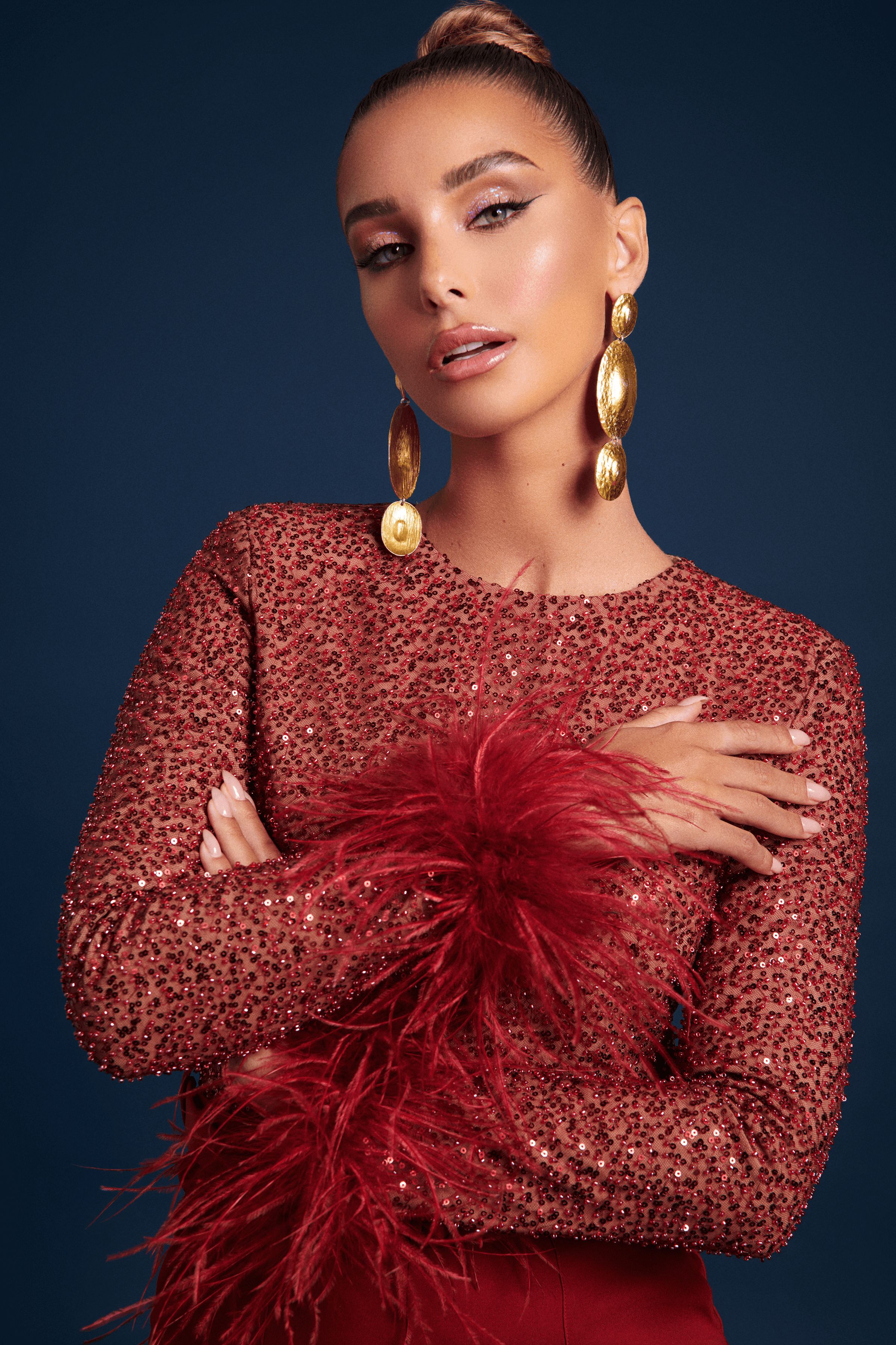 ISABEL Beaded And Sequin Tailored Jumpsuit In Burgundy sold by Lavish Alice product image thumbnail 2
