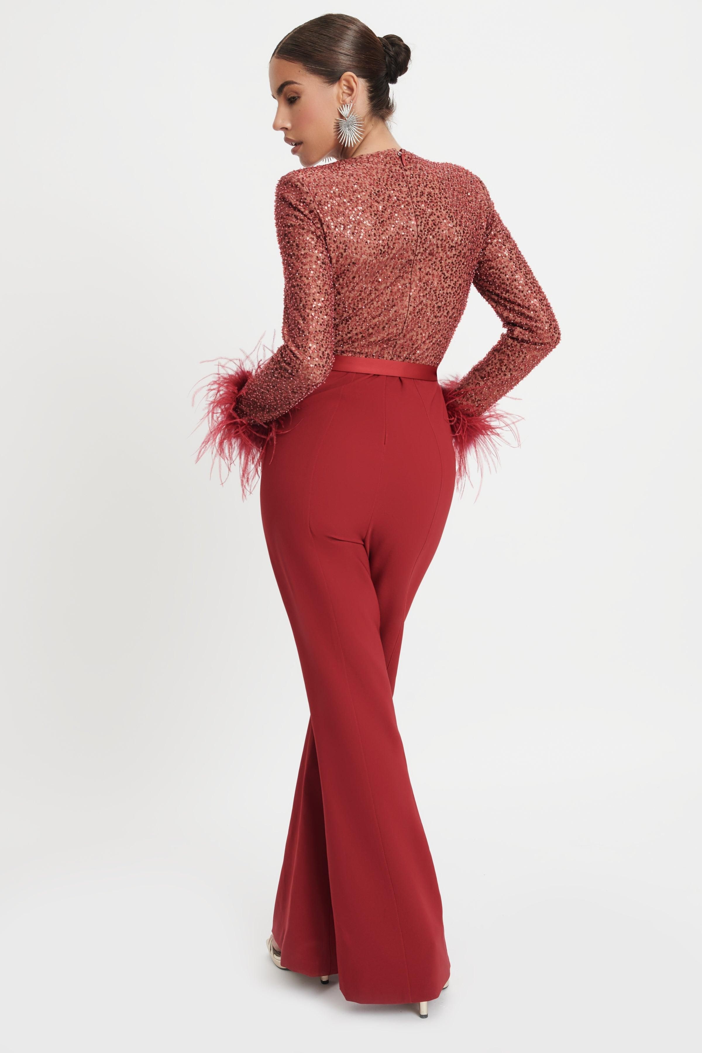 ISABEL Beaded And Sequin Tailored Jumpsuit In Burgundy sold by Lavish Alice product image thumbnail 6