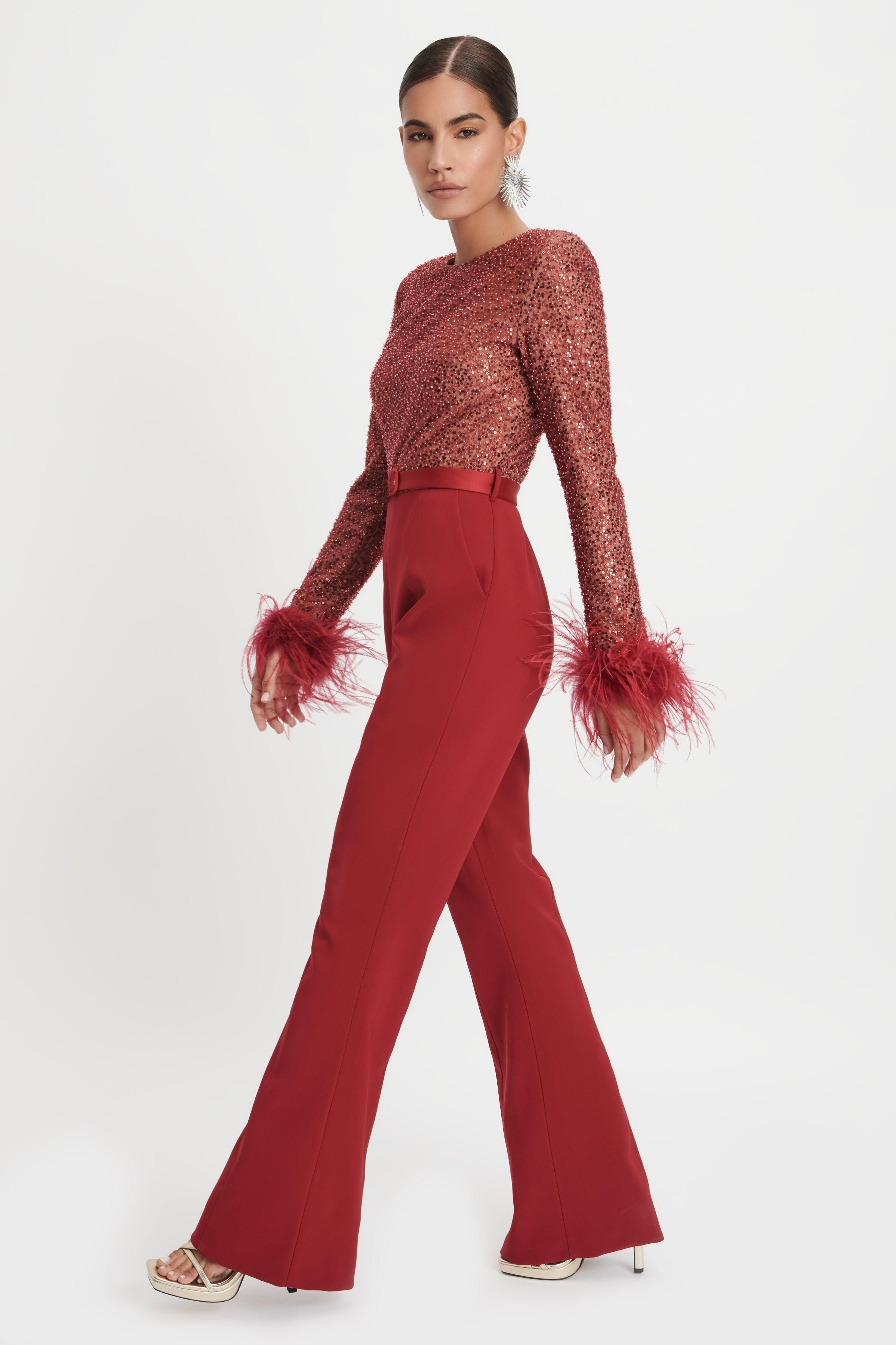 ISABEL Beaded And Sequin Tailored Jumpsuit In Burgundy sold by Lavish Alice product image thumbnail 3