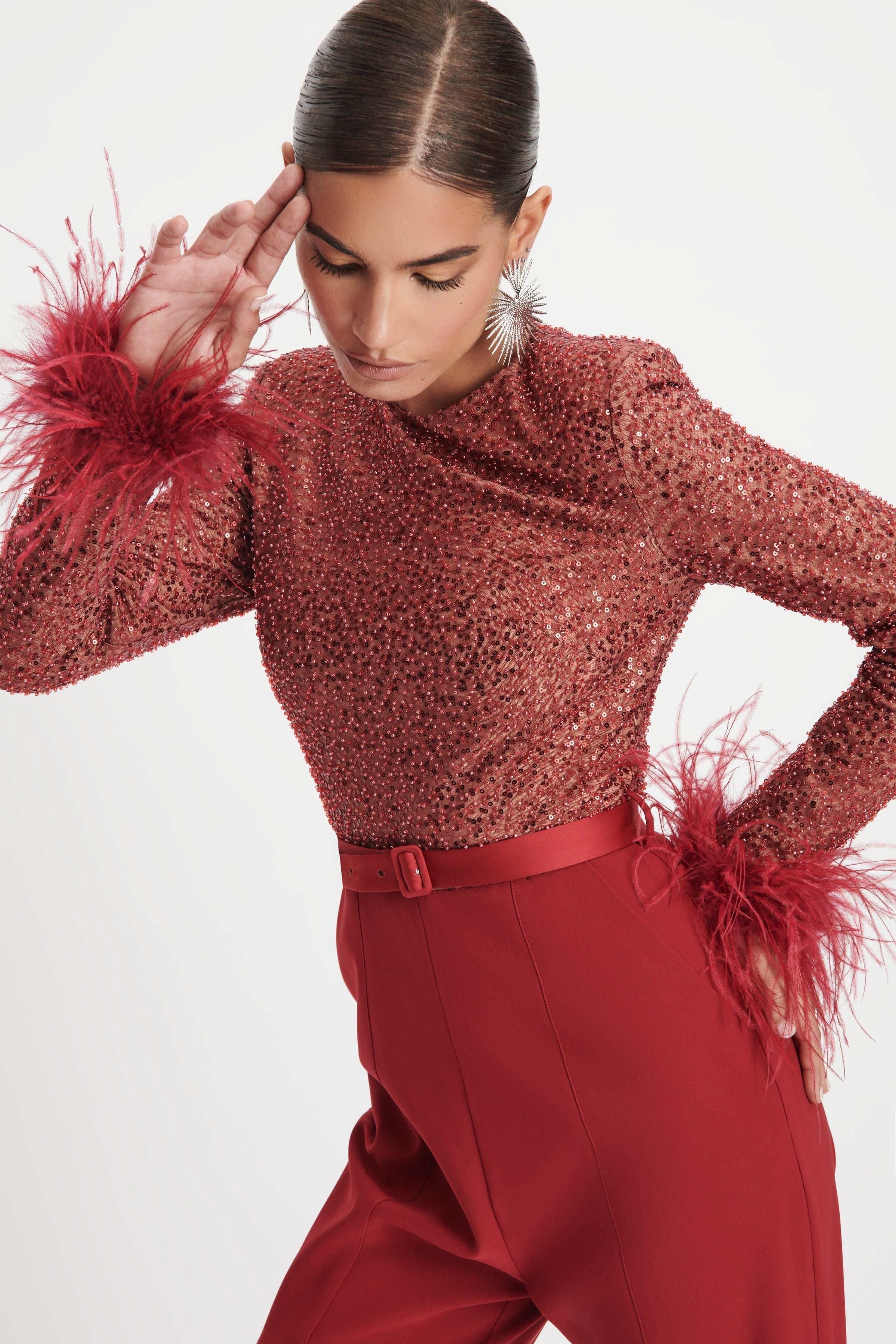 ISABEL Beaded And Sequin Tailored Jumpsuit In Burgundy sold by Lavish Alice product image thumbnail 5