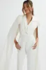RAYNA Longline Cape Tailored Jumpsuit In White sold by Lavish Alice