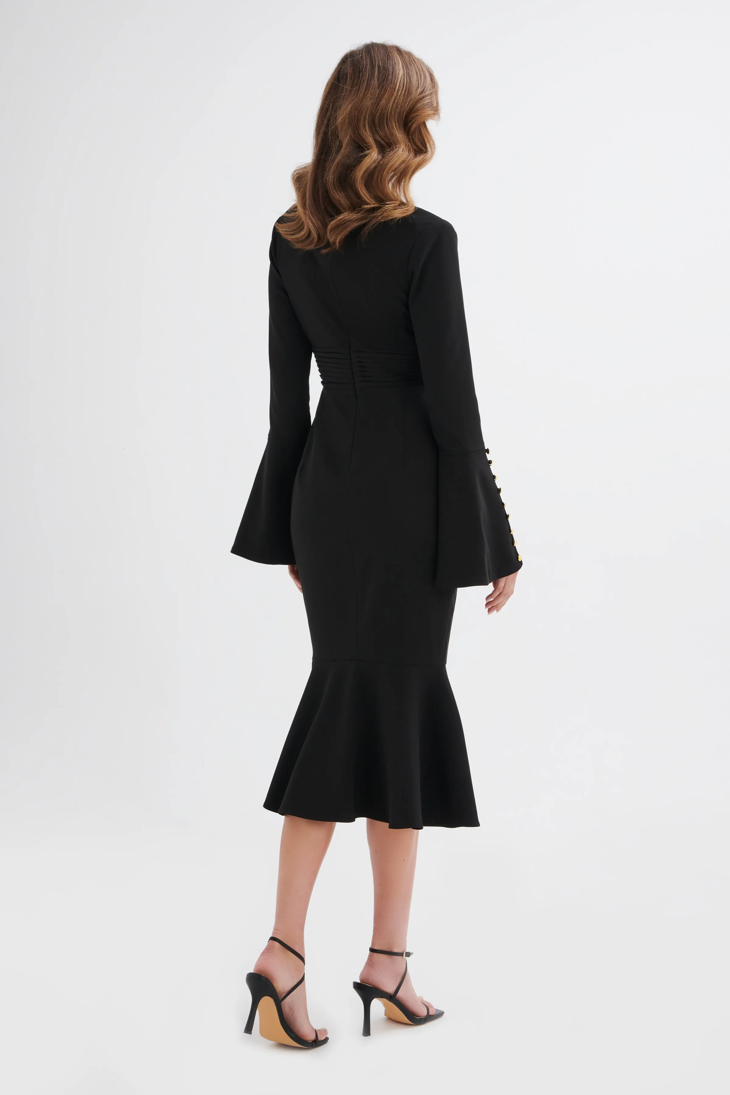SALMA Fluted Sleeve Rose Button Midi Dress in Black sold by Lavish Alice product image thumbnail 5