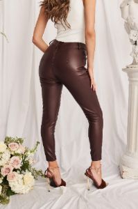 JORDYN Stretch Vegan Leather Leggings in Dark Brown sold by Lavish Alice