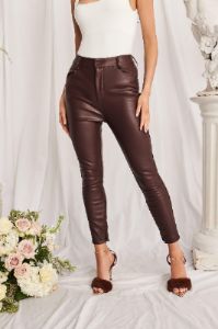 JORDYN Stretch Vegan Leather Leggings in Dark Brown sold by Lavish Alice