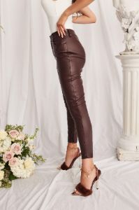 JORDYN Stretch Vegan Leather Leggings in Dark Brown sold by Lavish Alice