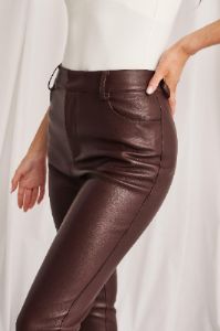 JORDYN Stretch Vegan Leather Leggings in Dark Brown sold by Lavish Alice