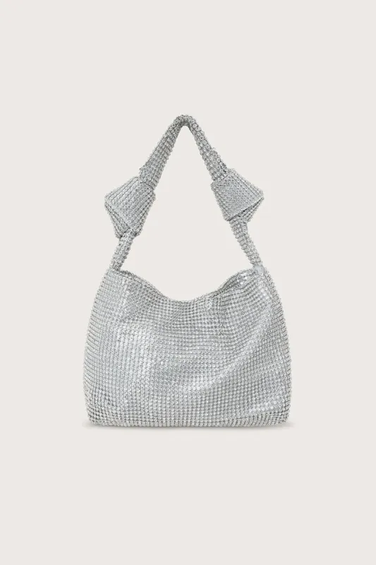 DIANE Knotted Strap Embellished Diamante Grab Bag in Silver sold by Lavish Alice