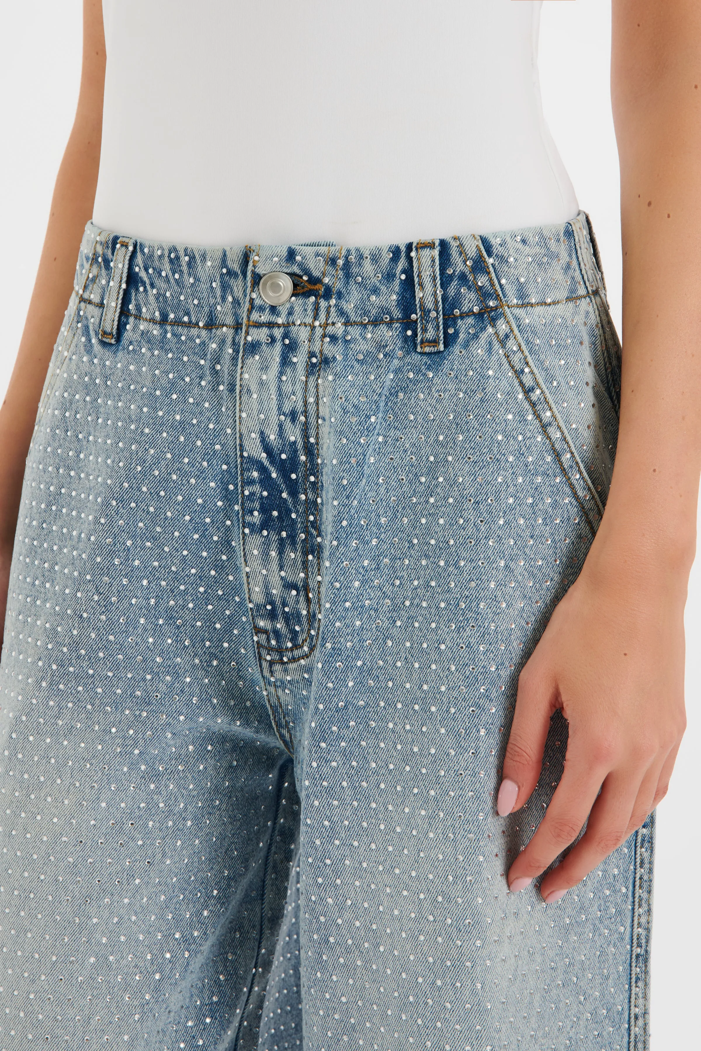 LILLIE Crystal Embellished Straight Leg Denim Jeans in Light Blue sold by Lavish Alice product image thumbnail 3