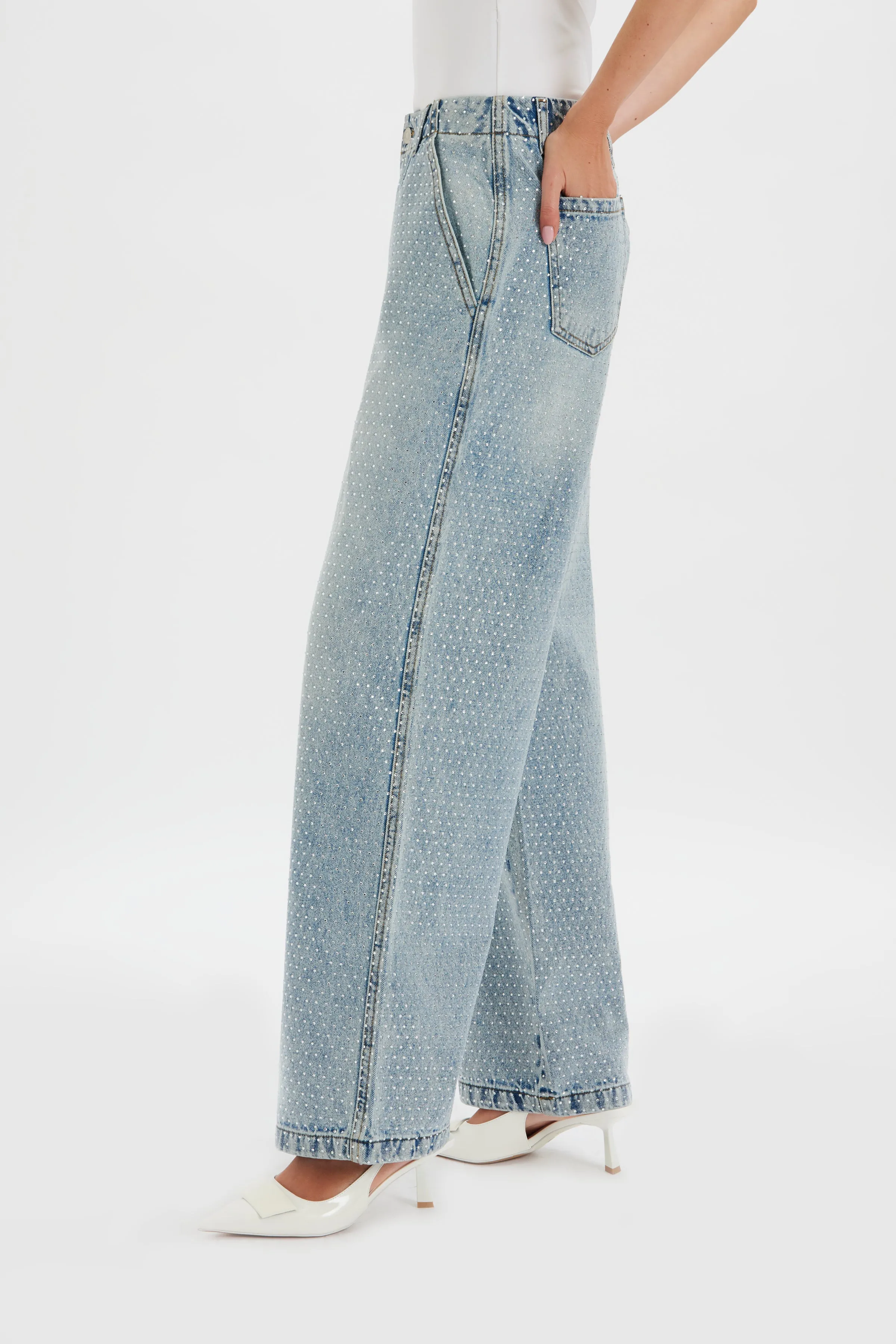 LILLIE Crystal Embellished Straight Leg Denim Jeans in Light Blue sold by Lavish Alice product image thumbnail 2